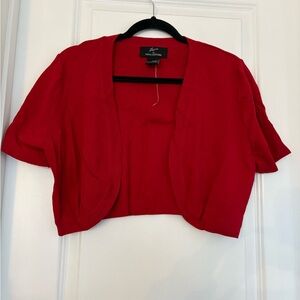 NEW Lennie for Nina Leonard Women XL Red Lightweight Open Shrug Sweater